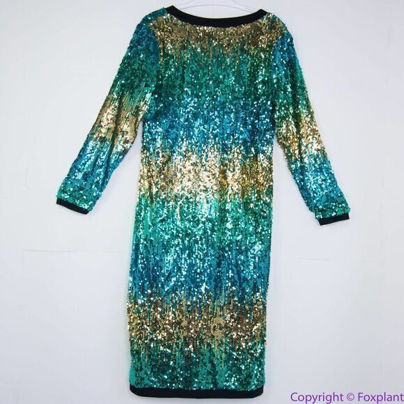 NEW Ashley Stewart green gold blue‎ sequin bodycon dress, 14/16 - Picture 5 of 16